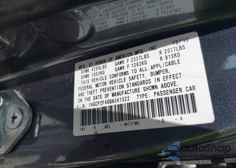 2011 Honda Accord 2.4 Lx-P z USA, uszkodzony, nr VIN 1HGCP2F46BA041522